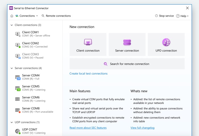 Serial over Ethernet Connector Screenshot